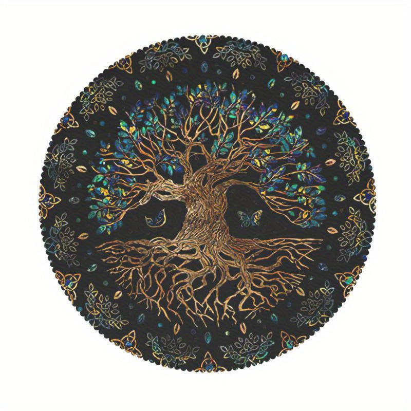 Round Polyster Table Cloth Tree Of Life Pattern Water Repellent Circle Table Cov