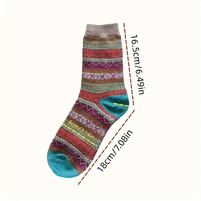 5 Pairs Winter Rabbit Wool Socks Men Women Warm Ethnic Style Soft Crew Socks