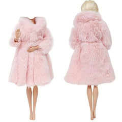 Multicolor Long Sleeve Jacket Fur Coat Winter Set for Dolls