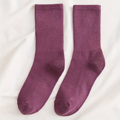 5 Pairs Warm Mid Tube Women's Solid Socks Comfy Stockings