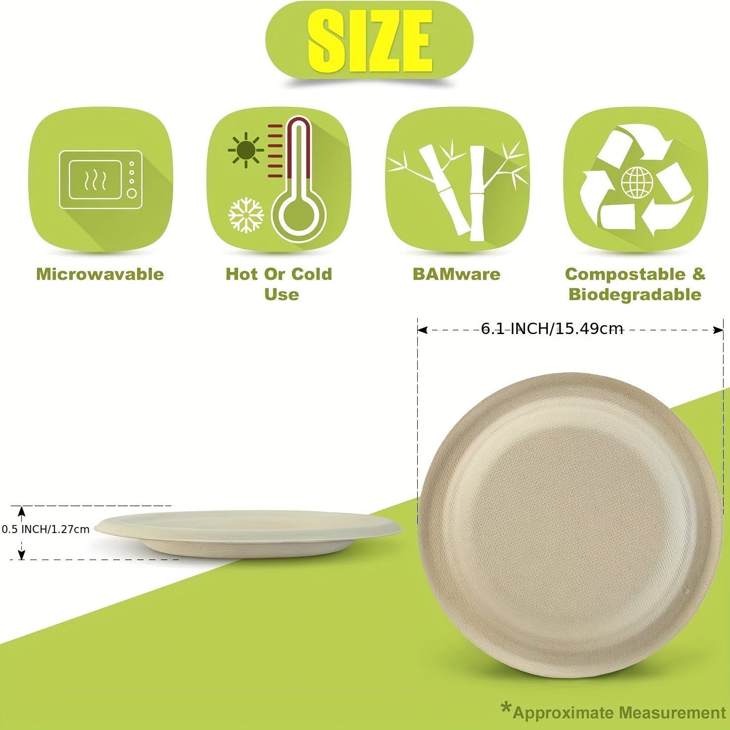 50 Pcs Biodegradable Sugarcane Pulp Disposable Plates