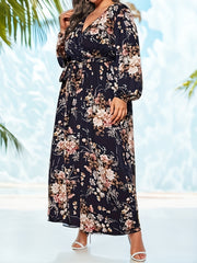  Floral Lantern Sleeve Maxi Dress With Belt