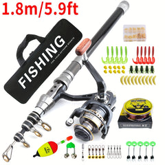 Telescopic Fishing Rod and Reel Combo, 1.8-3m Rod with 5.2:1 Gear Ratio Reel