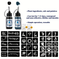 3 A4 Tattoo Stencils + Dye Paste - Animal Word Butterfly Pattern Semi-permanent