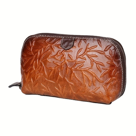 Vintage Leather Wristlet Clutch for Women Large Capacity Wallet