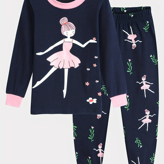 Girls Autumn Loungewear Set Long Sleeve Top & Trousers Dance Pajamas Set