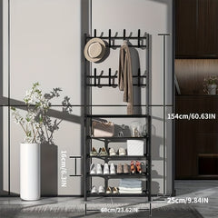 Shoe Storage Rack With Clothes Shelf and Hooks