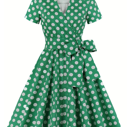  Polka Dot Print Retro Dress