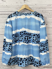  Colorblock Leopard Print Round Neck Blouse