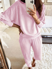  Solid Batwing Sleeve Sweater 2pcs Set