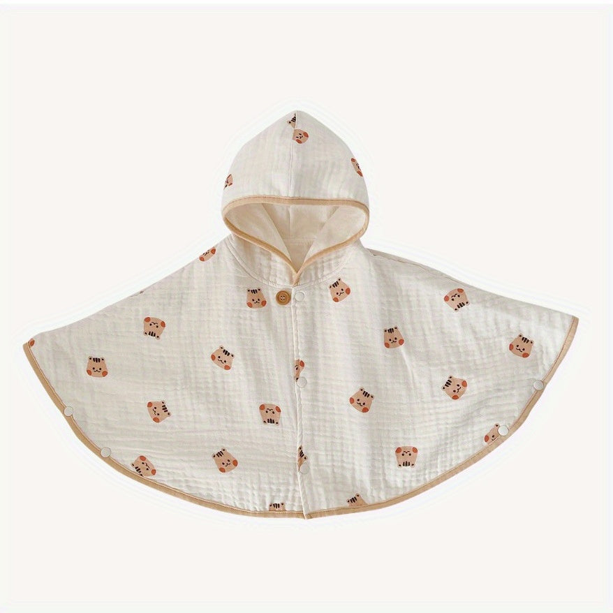 Cotton Gauze Printed Cloak Windproof Shawl for Baby 1-3 Years Spring Autumn
