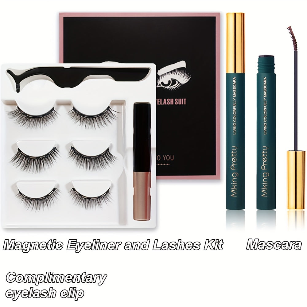 Magnetic Eyeliner And Lashes Kit 3 Pairs Natural Look False Eyelashes Set