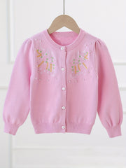 Girls' Floral Embroidered Knit Sweater Cardigan