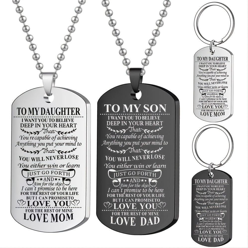 Stainless Steel Slogan Necklace Keychain Graduation Gift from Mom and Dad
