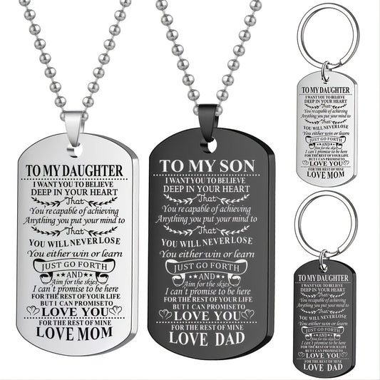 Stainless Steel Slogan Necklace Keychain Graduation Gift from Mom and Dad