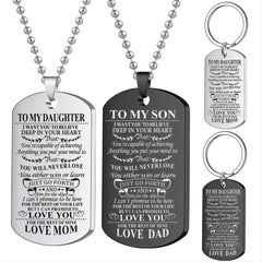 Stainless Steel Slogan Necklace Keychain Graduation Gift from Mom and Dad