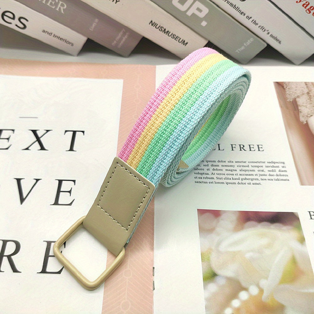 Canvas Belt Double Ring Square Metal Buckle Belt