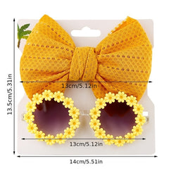 2pcs Bowknot Hair Rope & Flower Round Sunglasses for Sun Protection