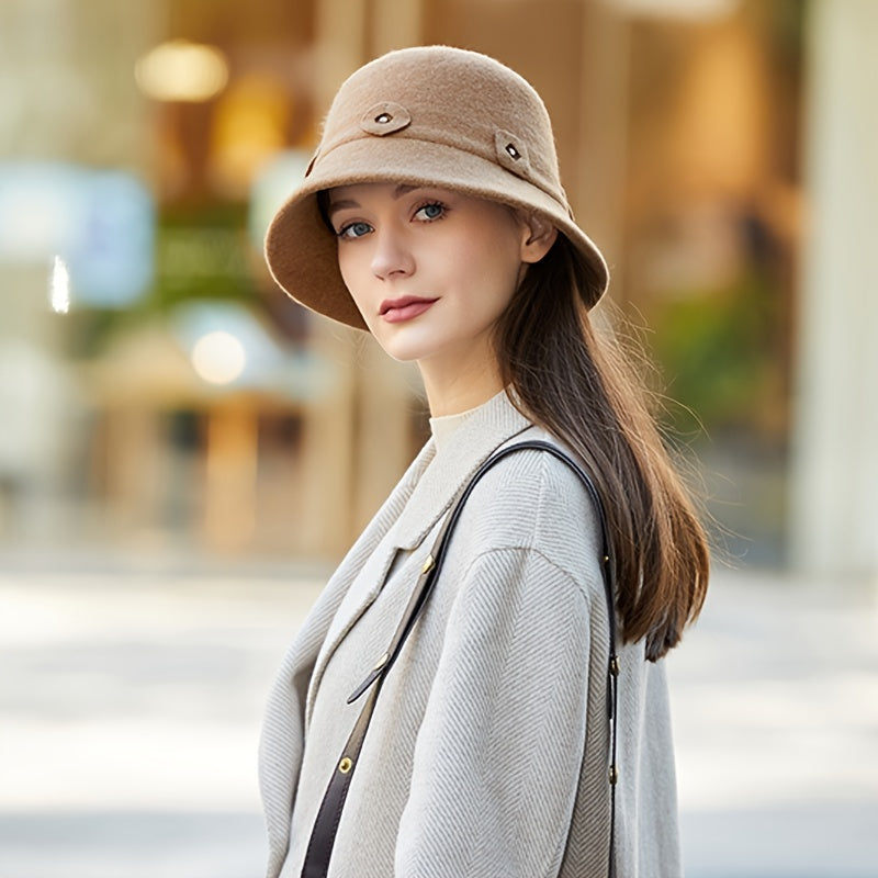 Wool Winter Bucket Hat Small Flower Fisherman Cap For Women