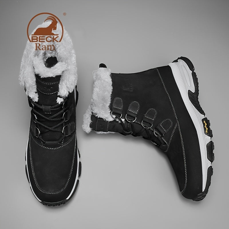 Men's High Top Warm Fleece Waterproof Anti skid Lace Up Boots