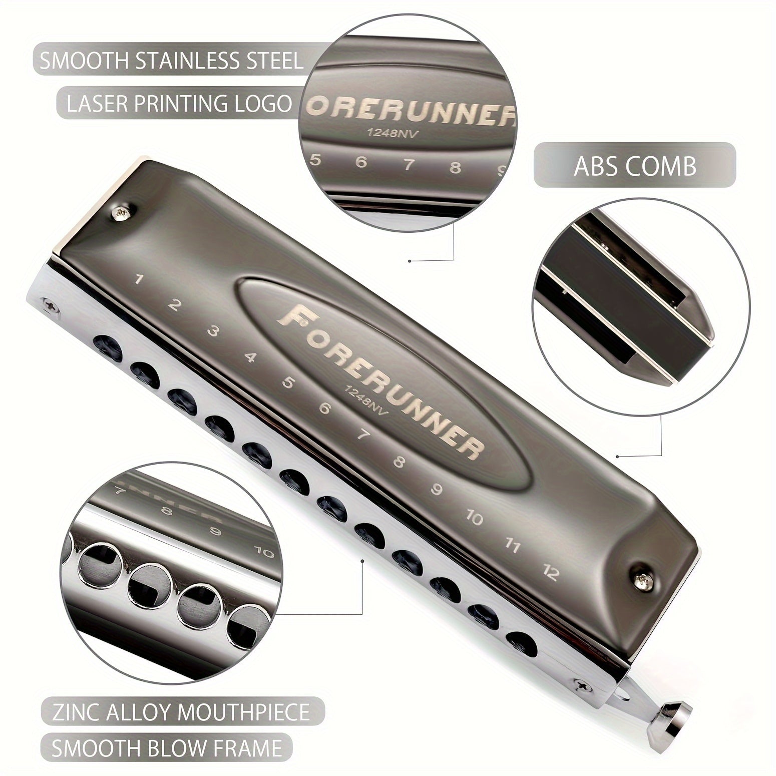 12 Hole Chromatic Harmonica Easy To Play And Carry