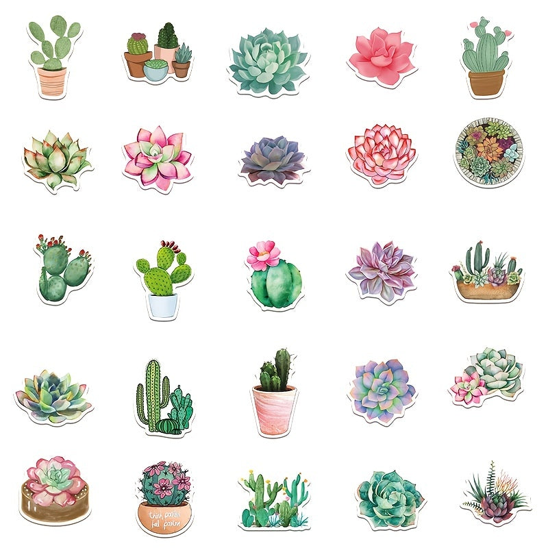 50 Sheets Succulent Cactus Waterproof Stickers Self Adhesive Decoration