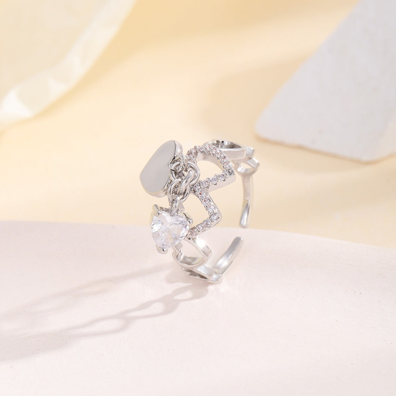 Heart Zircon Pendant Ring Love Alloy Ring Wedding Birthday Gift