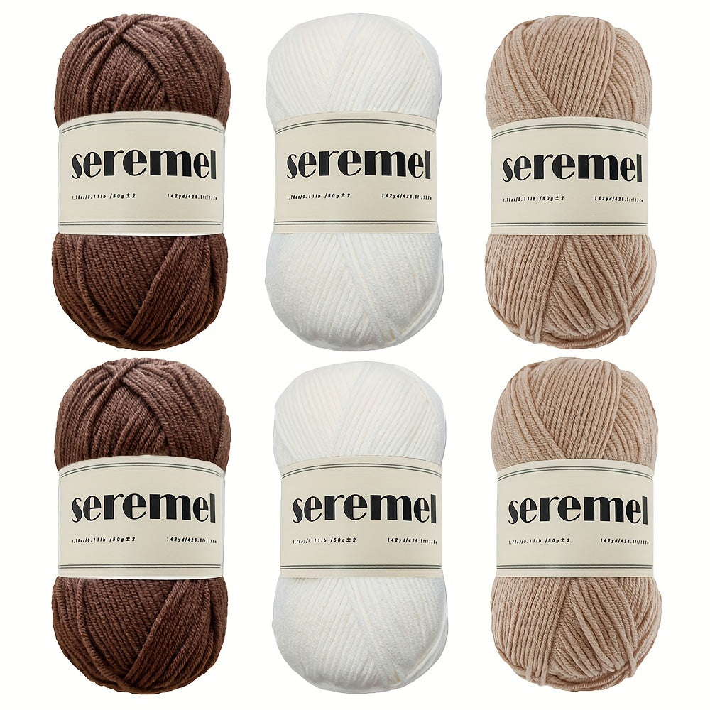 6pcs 4-ply 100% Acrylic Yarn Set for Crocheting & Knitting
