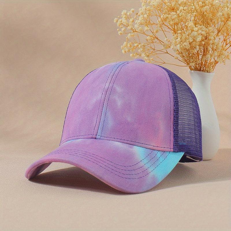 Ponytail Tie Dye Trucker Hat Unisex Baseball Cap Mesh