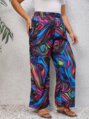 Women's Plus Elastic Wide Leg Trousers With Pockets