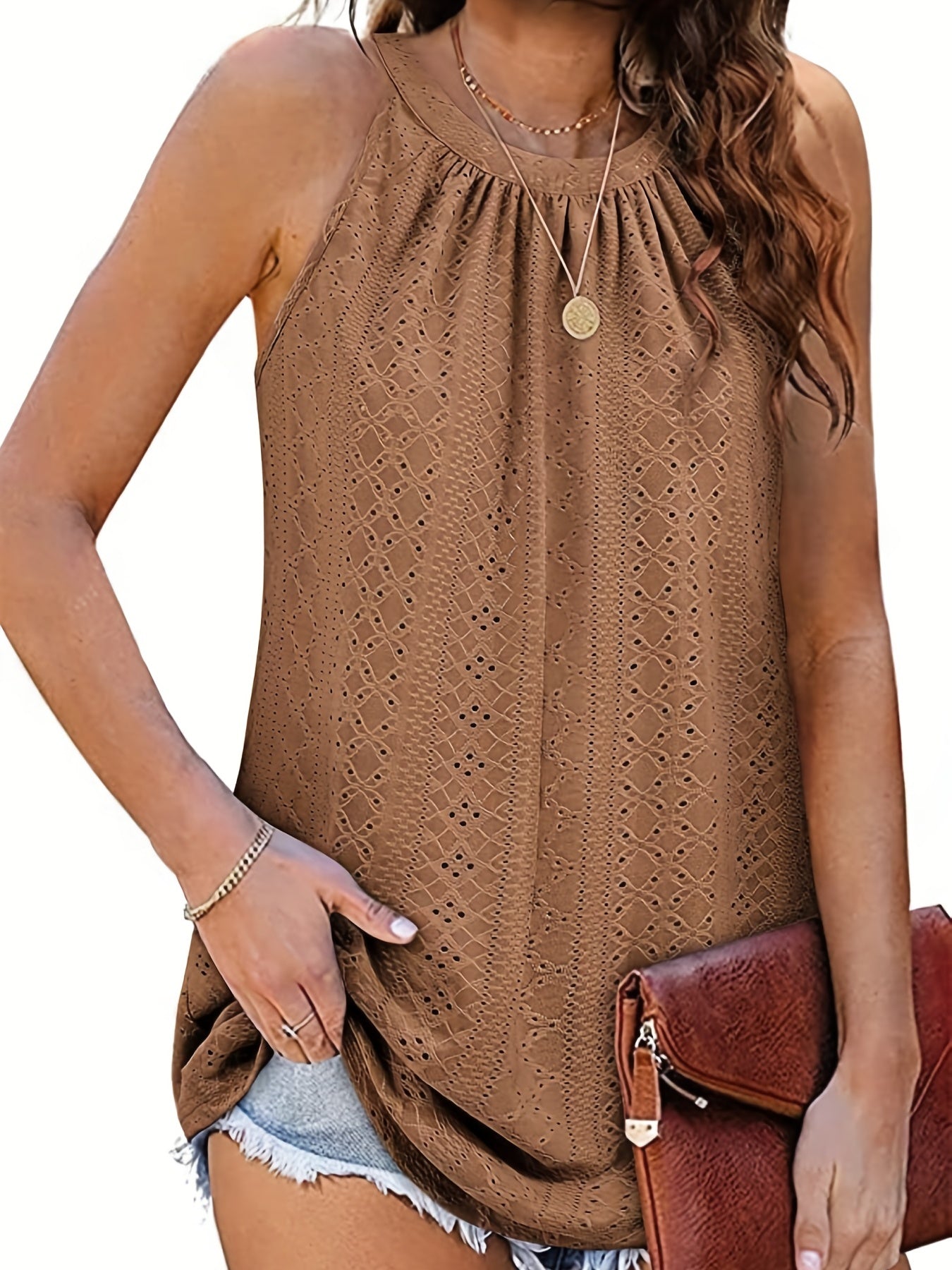 Boho Halter Neck Tank Top Women's Clothing