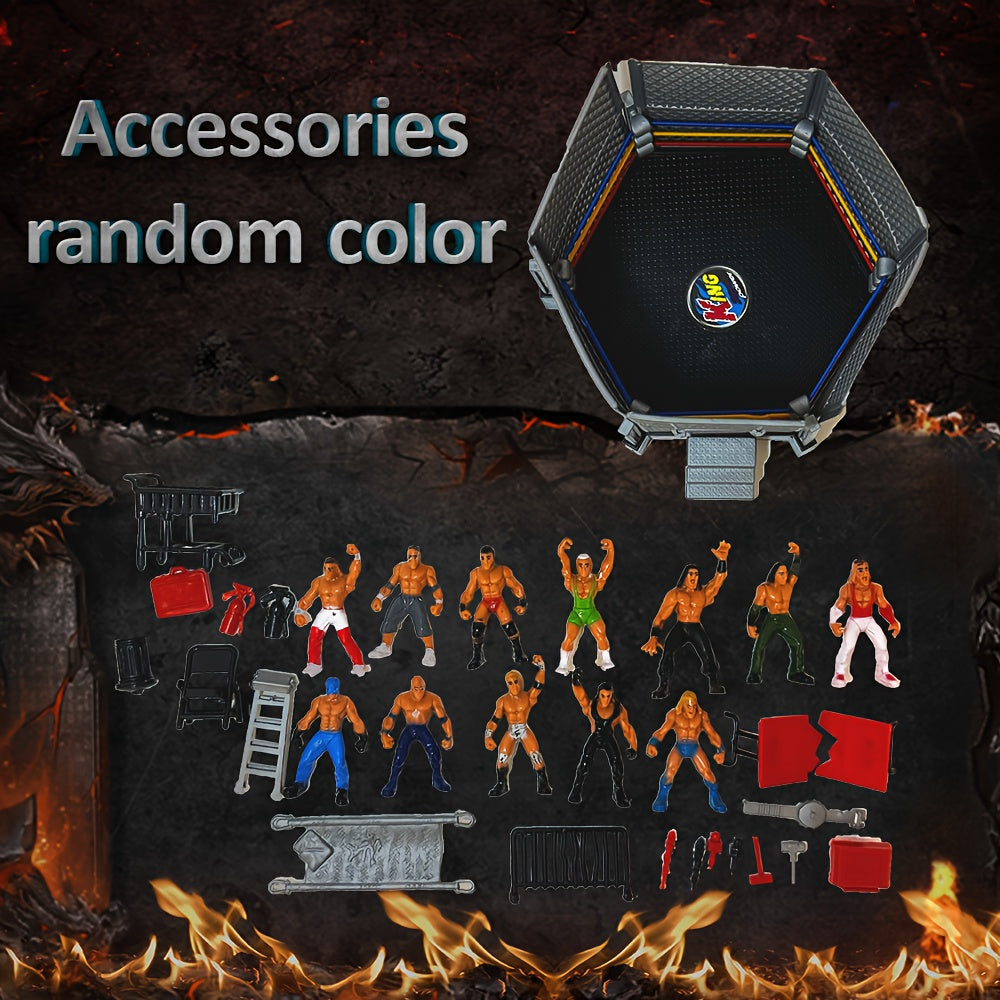 32 Mini Wrestling Action Figures with 12 Male Wrestlers and Beast Cage