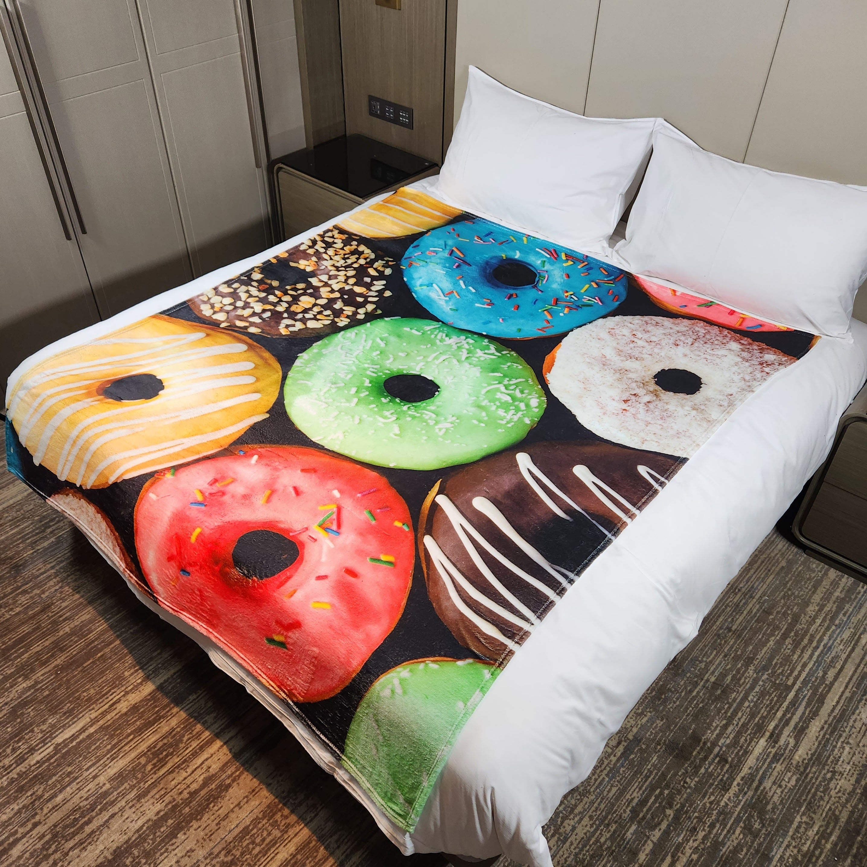 3D Donut Print Throw Blanket Warm Flannel Casual Blanket