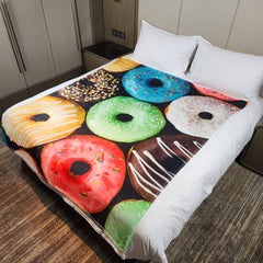 3D Donut Print Throw Blanket Warm Flannel Casual Blanket