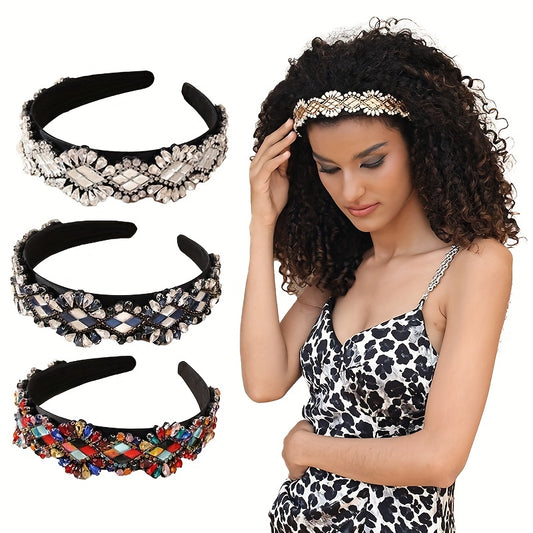 Colorful Rhinestone Headband Wide Head Hoop Vintage Hair Band