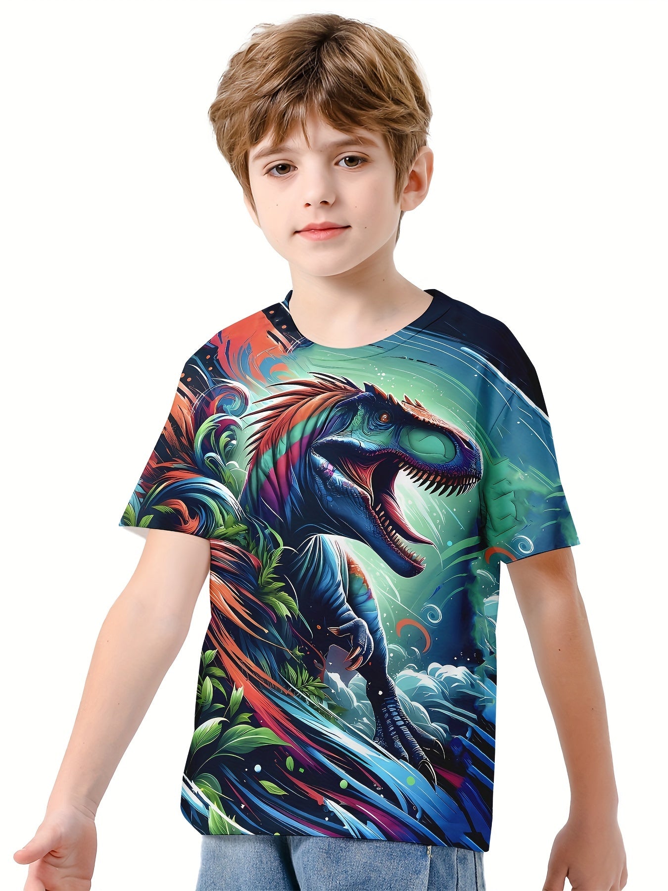 T Rex 3D Print Boy's Casual Tees Short Sleeve Crew Neck Comfy Versiable T shirt