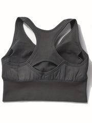  Sports Bra Women's Plus Solid Ribbed Round Neck Seamless Stretch Bra