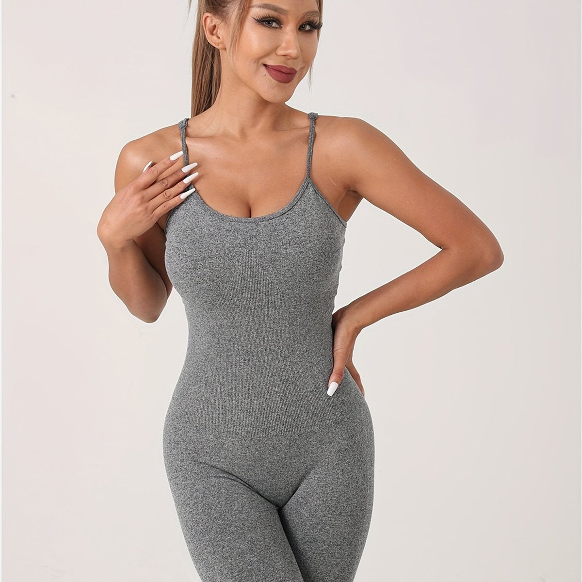 Women's Solid High Elastic Yoga Jumpsuits Workout Sport Jumpsuits