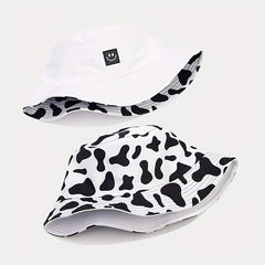 1pc Versatile Bucket Hat Double Sided Smile Face Cow Pattern Sun Hat