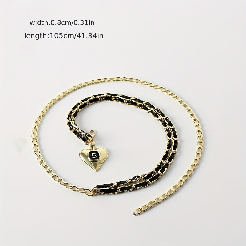 Golden Layered Metal Waist Chain with Peach Heart Pendant