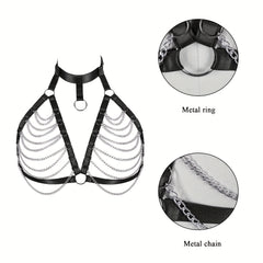 Elastic Harness Bra Women Punk Fringe Metal Cage Harness Gothic Chain Belt
