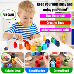 Wooden Rainbow Ball Matching and Sorting Game - Educational Preschool Toy