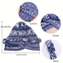 Boho Print Braided Turban Cap Vintage Pre-tied Bonnet Head Wrap Head Scarf
