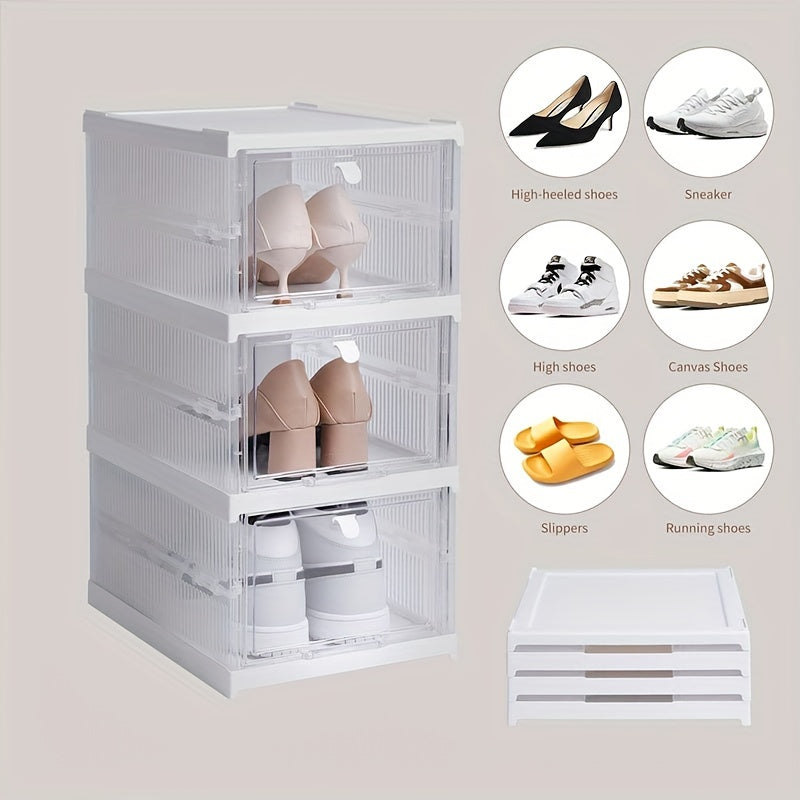 3 Layer Shoe Box With Door Plastic Shoes Storage Box