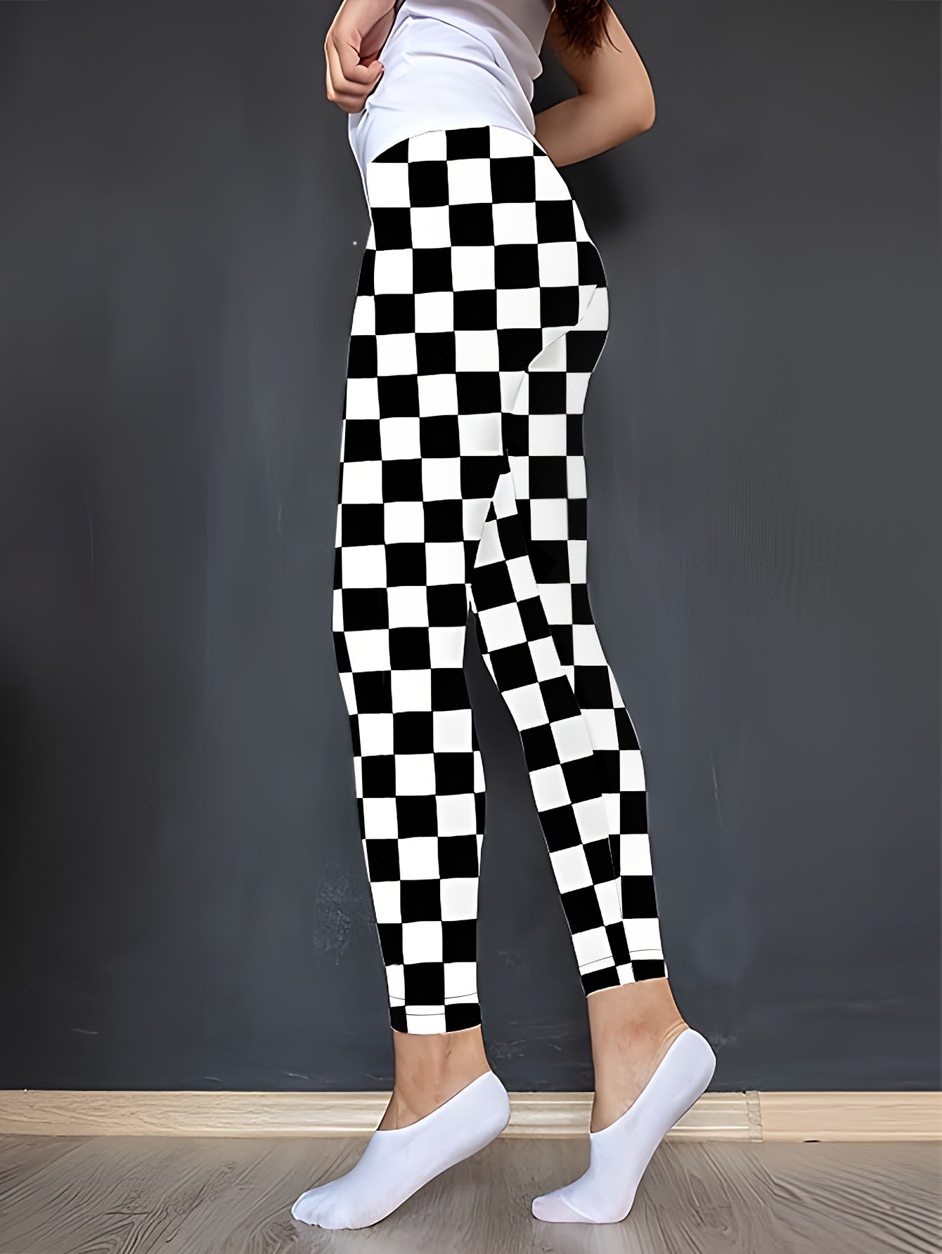 Plaid Print Sports Leggings High Stretch Yoga Running Pants