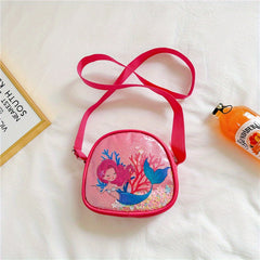 Mermaid PU Leather Crossbody Bag Girls Colorful Sequins Princess Messenger