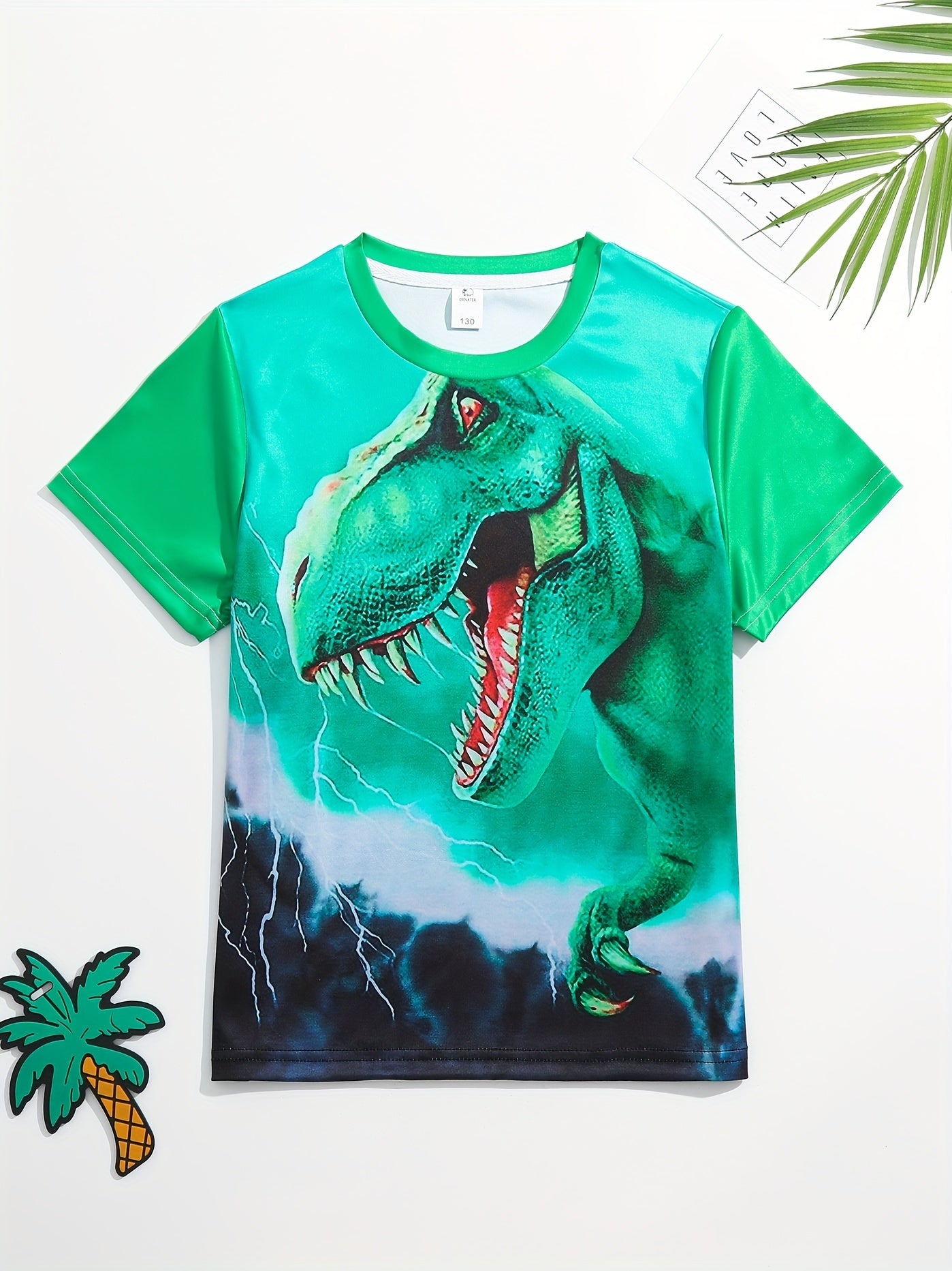 Boys' Dinosaur Graphic T Shirt Active & Stretchy Tee For Summer