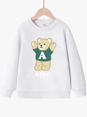 Bear Pattern Round Neck Sweatshirt For Girls Long Sleeve Top Pullovers