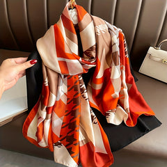 Red Houndstooth Print Scarf Satin Shawl Windproof Head Wrap