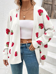 Strawberry Pattern Open Front Cardigan Long Sleeve Cardigan